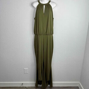 Boston Proper Jumpsuit Women's Size‎ 14 Green Halter Sleeveless Wide Leg Palazzo